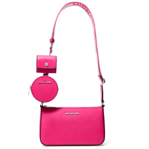 New Michael Kors Jet Set Travel Small Crossbody and Tech Attachment Dragon Fruit - Picture 1 of 4